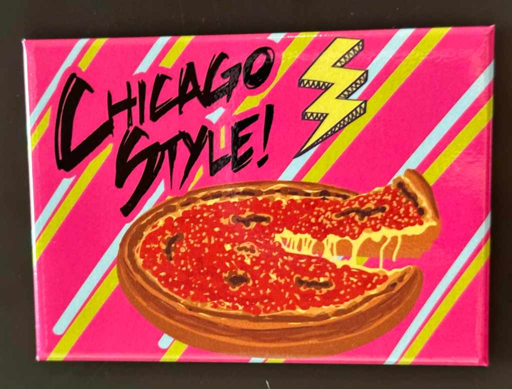 アメリカ・シカゴ名物のシカゴスタイルピザ（ディープディッシュ）を描いたご当地マグネット
