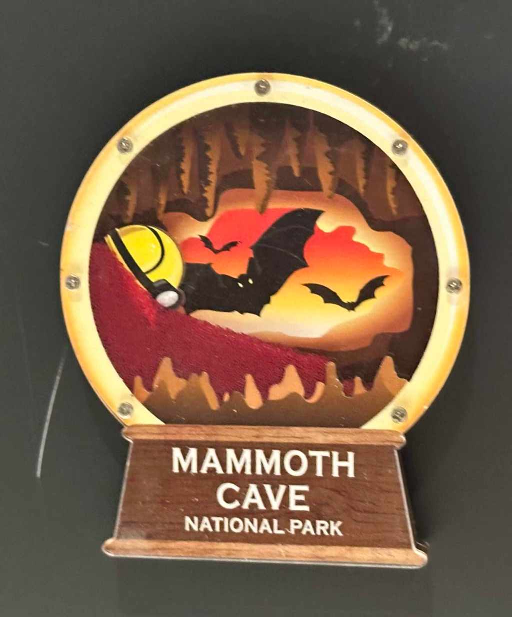アメリカ ケンタッキー州のマンモス・ケーブ国立公園の売店で購入した、洞窟とコウモリが描かれたシャカシャカマグネット